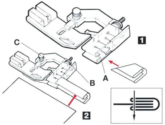 Pied pose biais, bordeur réglable simple et double mise en place avec le tissu.jpg