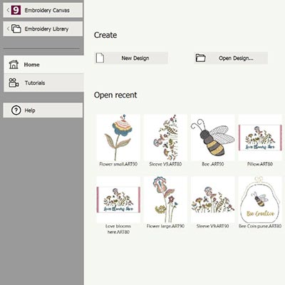 Ecran d'accueil - Logiciel de broderie DesignerPlus 9 Bernina