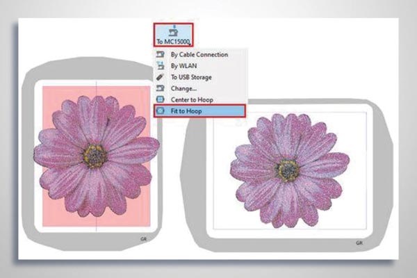 Redimensionnement selon le cadre de broderie avec le logiciel Janome Artistic Digitizer 2