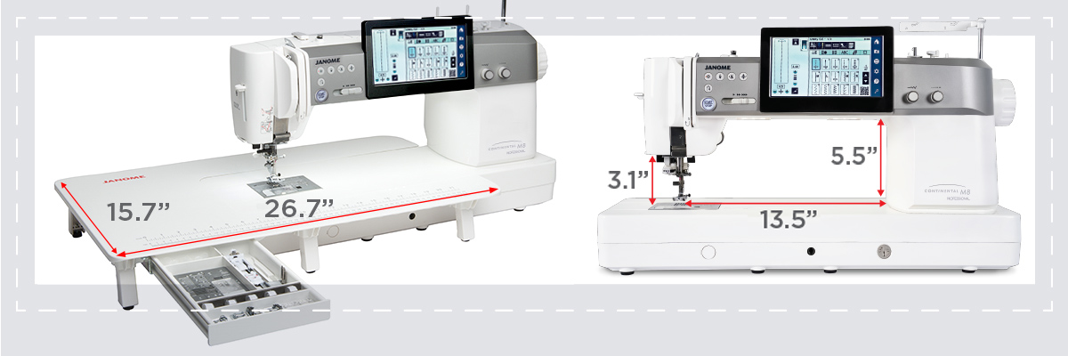 Espace de travail de la Janome Continental M8 Professional