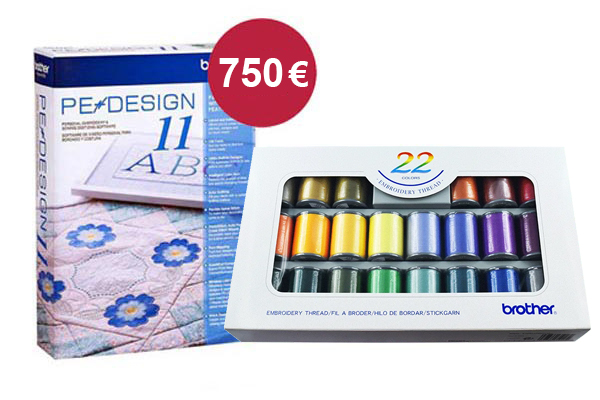 Boîte de fils à broder Brother Artspira 22 couleurs ETS22N et offre logiciel Pe-Design 11