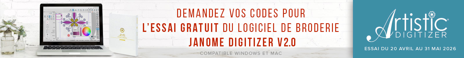 Essai gratuit du logiciel de broderie Janome Digitizer