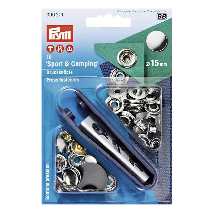 Boutons pression sport camping 15mm argent