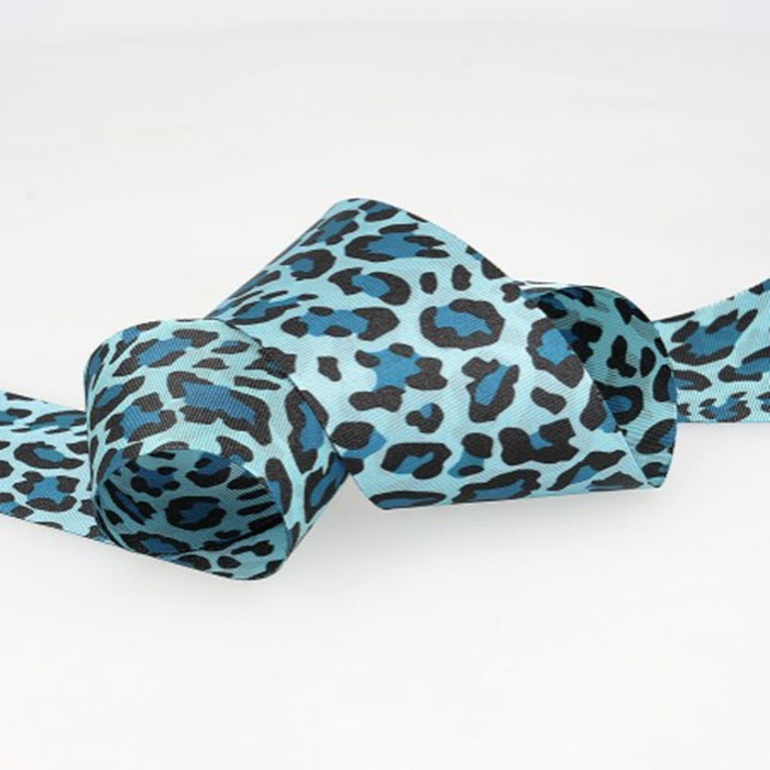Ruban imprimé léopard bleu 15mm au mètre