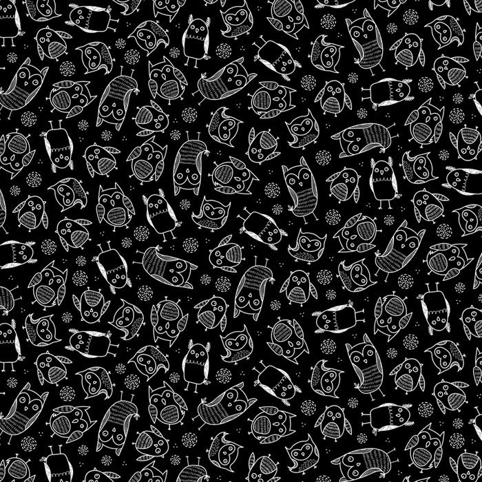 Tissu Hibou phosphorescent noir 110cm