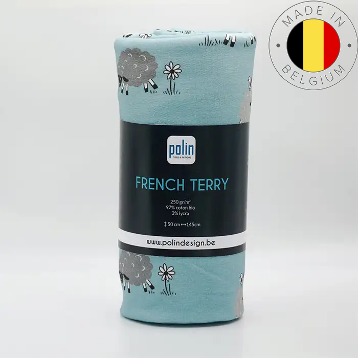 Tissu Sweat French Terry Moutons Bleu 50x145cm