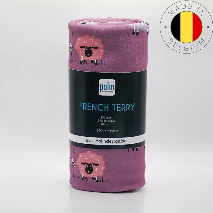 Tissu Sweat French Terry Moutons Mauve 50x145cm