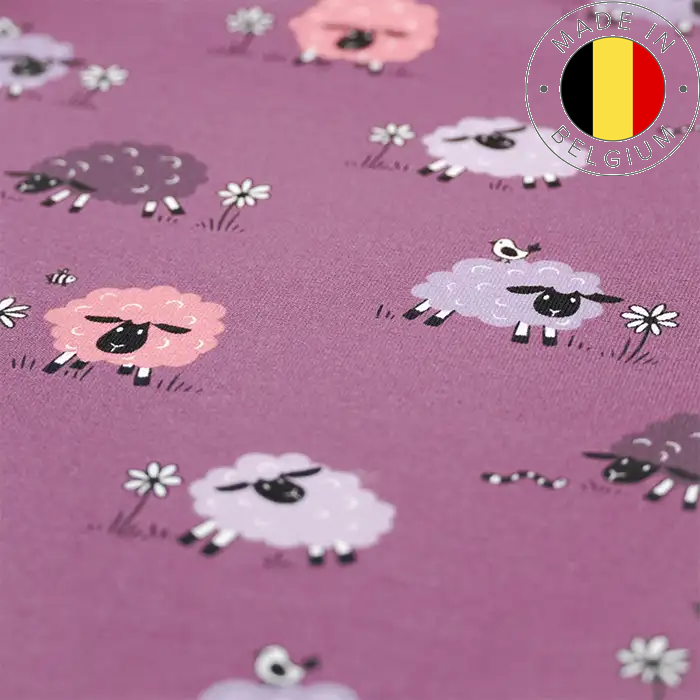 Tissu Sweat French Terry Moutons Mauve 50x145cm