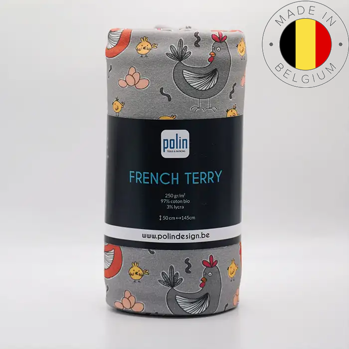 Tissu Sweat French Terry Poule 50x145cm