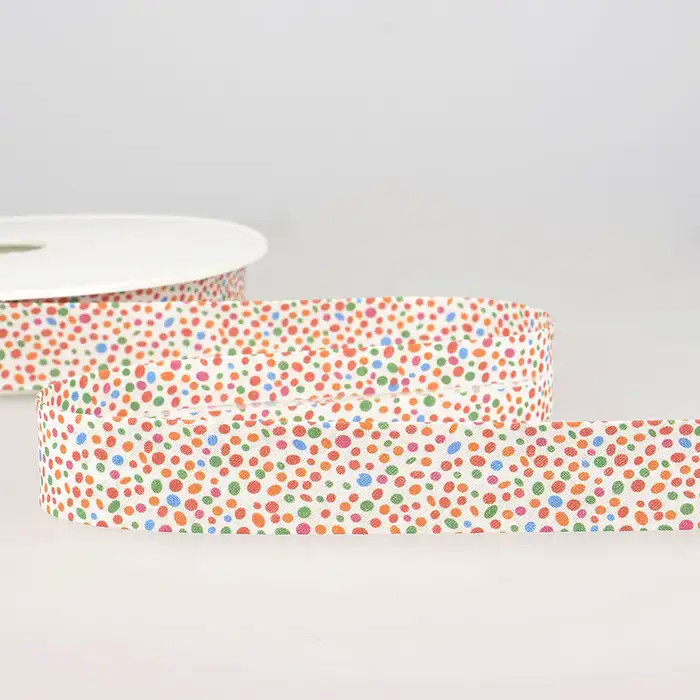 Biais imprimé confettis 20mm au mètre Biais imprimé confettis 20mm au mètre