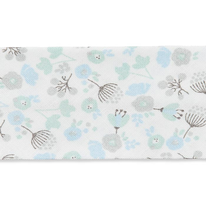 Biais replié fleurs bleu 20mm au mètre Biais replié fleurs bleu 20mm au mètre