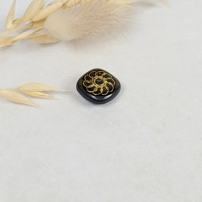 Bouton Fleur doré - gris 15mm Bouton Fleur doré - gris 15mm