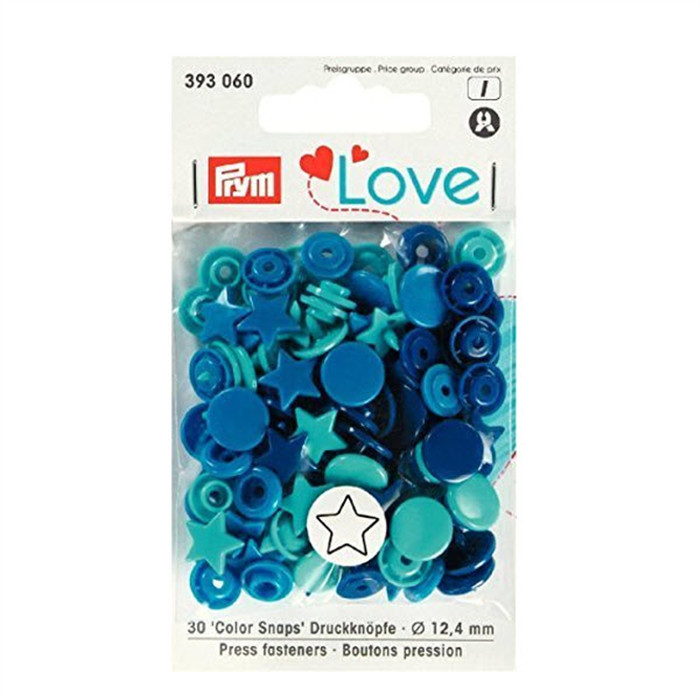 Boutons pression (30) étoiles 12,4mm bleu, turquoise & encre Boutons pression (30) étoiles 12,4mm bleu, turquoise & encre