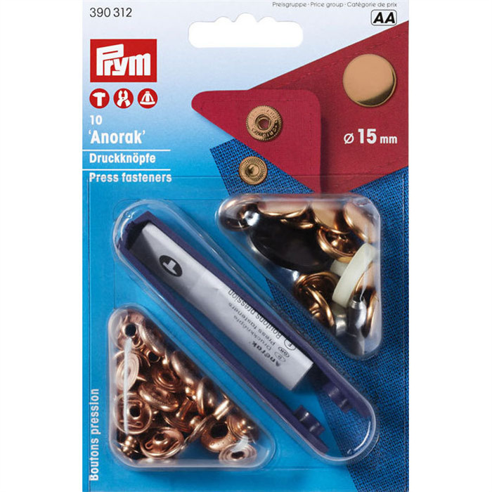 Boutons pression anorak 15mm cuivre Prym Boutons pression anorak 15mm cuivre Prym