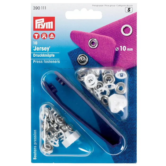 Boutons pression jersey 10mm blancs avec outil Boutons pression jersey 10mm blancs avec outil