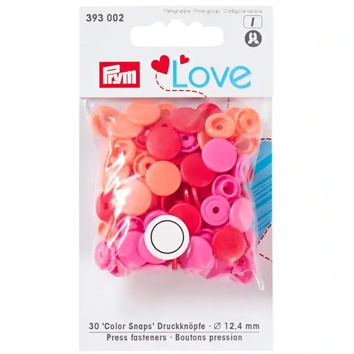 Boutons pression Prym 12,4mm rouge,rose,pêche Boutons pression Prym 12,4mm rouge,rose,pêche