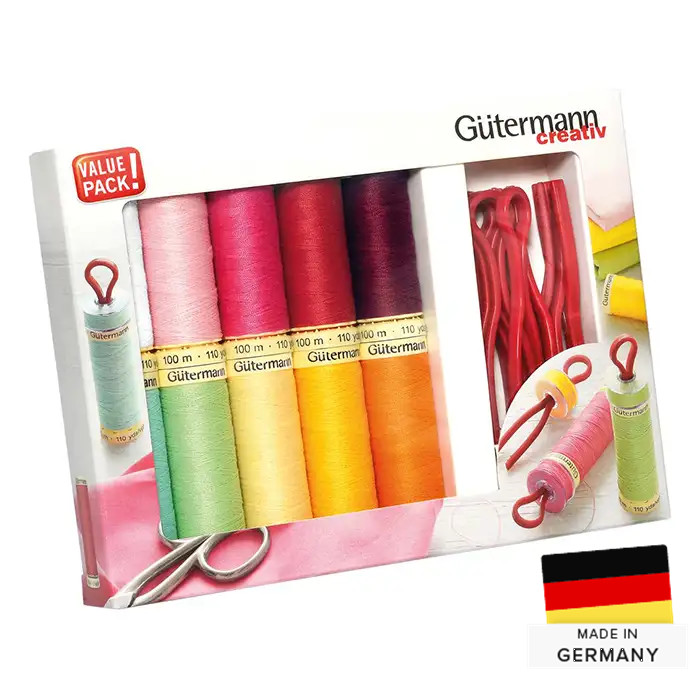 Coffret de fils à coudre Gütermann (10 bobines + 10 clips) Coffret de fils à coudre Gütermann (10 bobines + 10 clips)