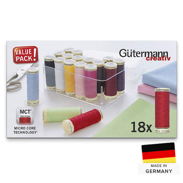 Coffret de rangement Gütermann avec 18 fils à coudre (100m) Coffret de rangement Gütermann avec 18 fils à coudre (100m)