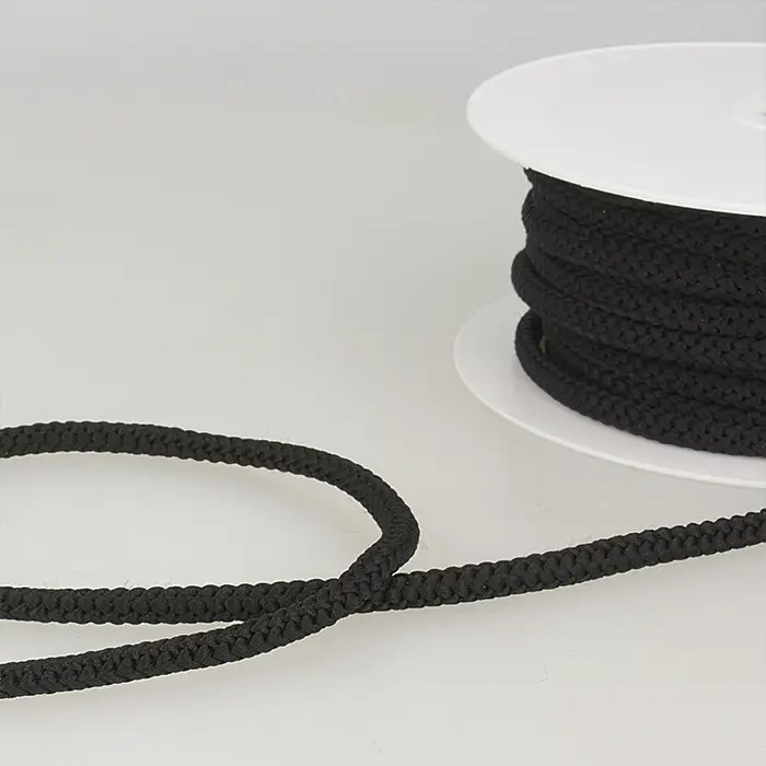 Cordon tressé rond noir 6mm Cordon tressé rond noir 6mm