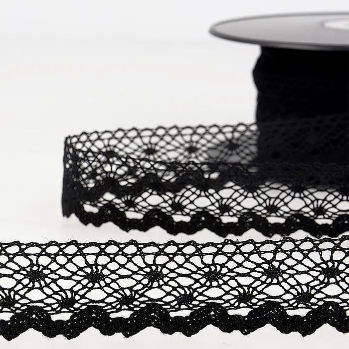 Dentelle 100% coton 20mm noir au mètre Dentelle 100% coton 20mm noir au mètre