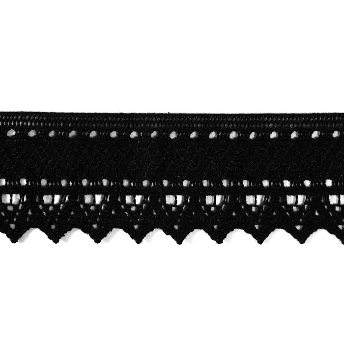 Dentelle 100% coton 55mm noir au mètre Dentelle 100% coton 55mm noir au mètre