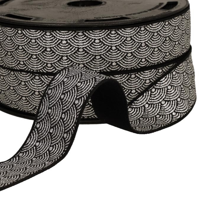 Elastique boxer eventails gris métallisé 32mm au mètre Elastique boxer eventails gris métallisé 32mm au mètre