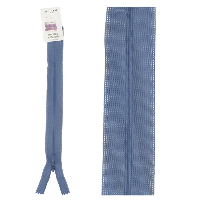 Fermeture invisible réglable 60cm - Bleu minéral Fermeture invisible réglable 60cm - Bleu minéral