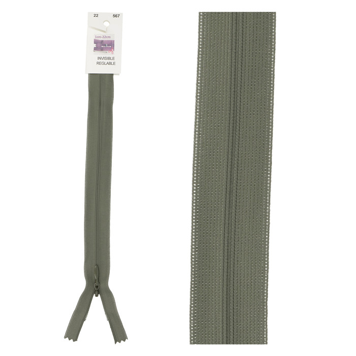 Fermeture invisible réglable 60cm - Kaki Fermeture invisible réglable 60cm - Kaki