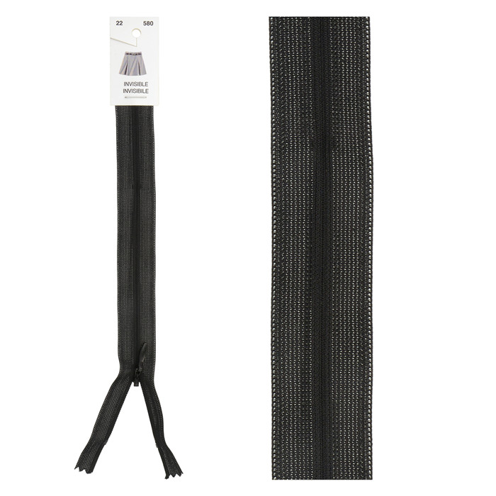 Fermeture invisible réglable 60cm - Noir Fermeture invisible réglable 60cm - Noir