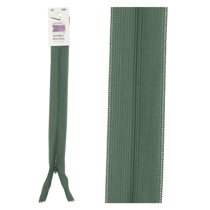Fermeture invisible réglable 60cm - Vert sapin Fermeture invisible réglable 60cm - Vert sapin