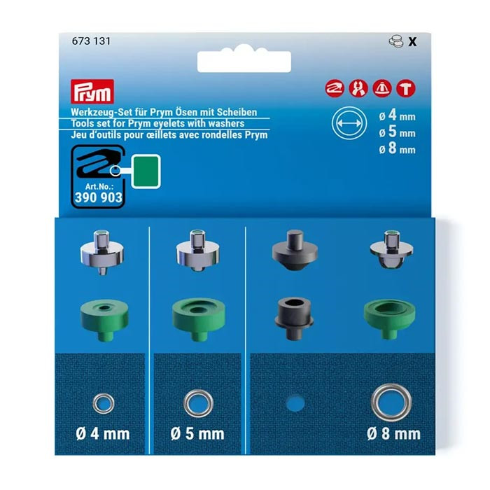 Jeu d'outils oeillets avec rondelles 4/5/8mm Prym Jeu d'outils oeillets avec rondelles 4/5/8mm Prym