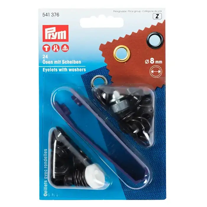 Oeillets et rondelles 8mm noirs Prym Oeillets et rondelles 8mm noirs Prym