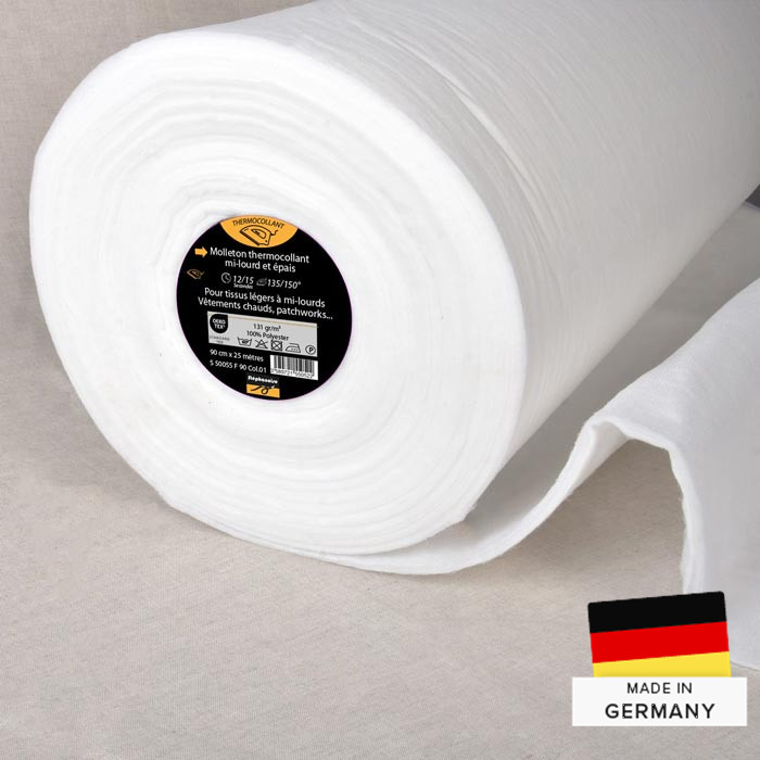 Ouatine thermocollante blanc mi-lourd 90cm au mètre Ouatine thermocollante blanc mi-lourd 90cm au mètre