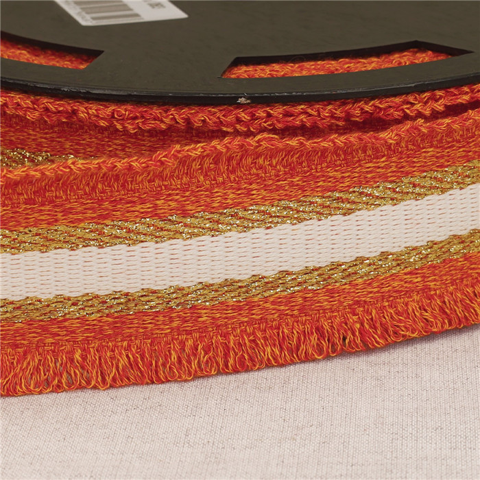 Sangle frangette lurex orange 50mm au mètre Sangle frangette lurex orange 50mm au mètre