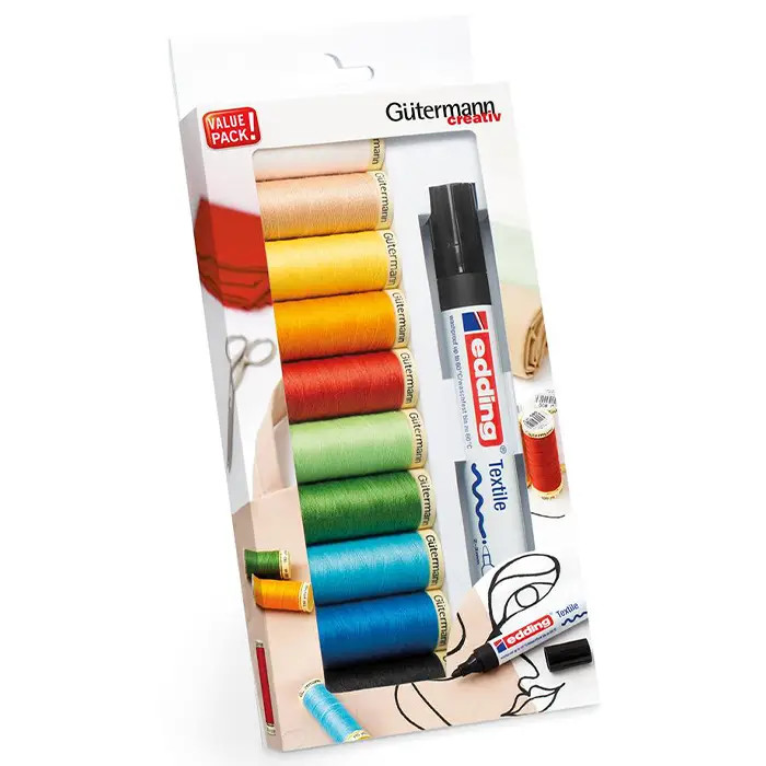 Set de 10 fils à coudre 100m Gutermann + feutre Set de 10 fils à coudre 100m Gutermann + feutre