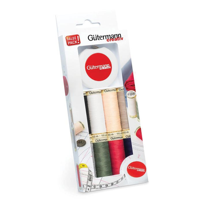 Set de 8 fils à coudre 100m Gutermann & mètre ruban Set de 8 fils à coudre 100m Gutermann & mètre ruban