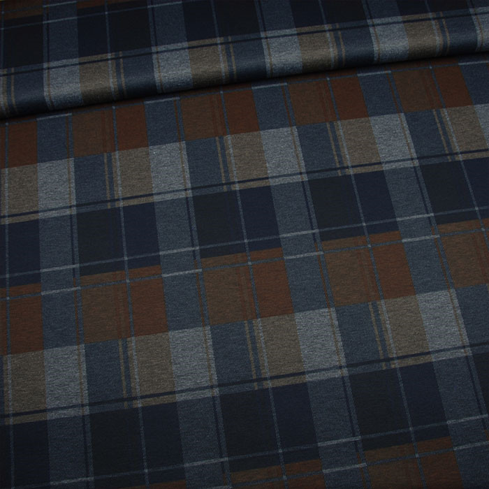 Stretch carreaux bleu-brun 145cm au 50cm Stretch carreaux bleu-brun 145cm au 50cm