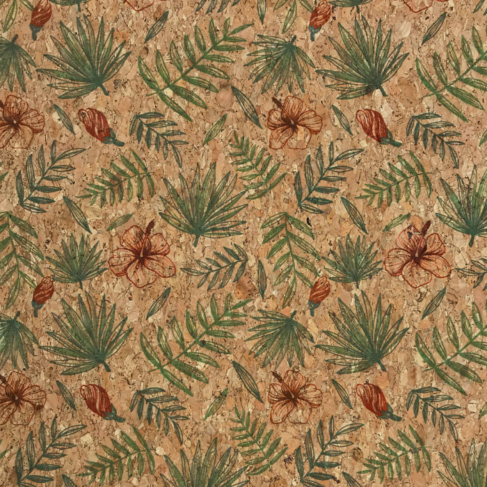 Tissu liège "Feuilles de palmier" 66cm par 50cm Tissu liège "Feuilles de palmier" 66cm par 50cm