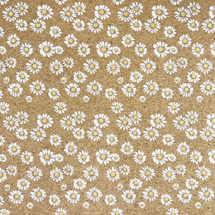 Tissu liège "Marguerites blanches" 66cm par 50cm Tissu liège "Marguerites blanches" 66cm par 50cm