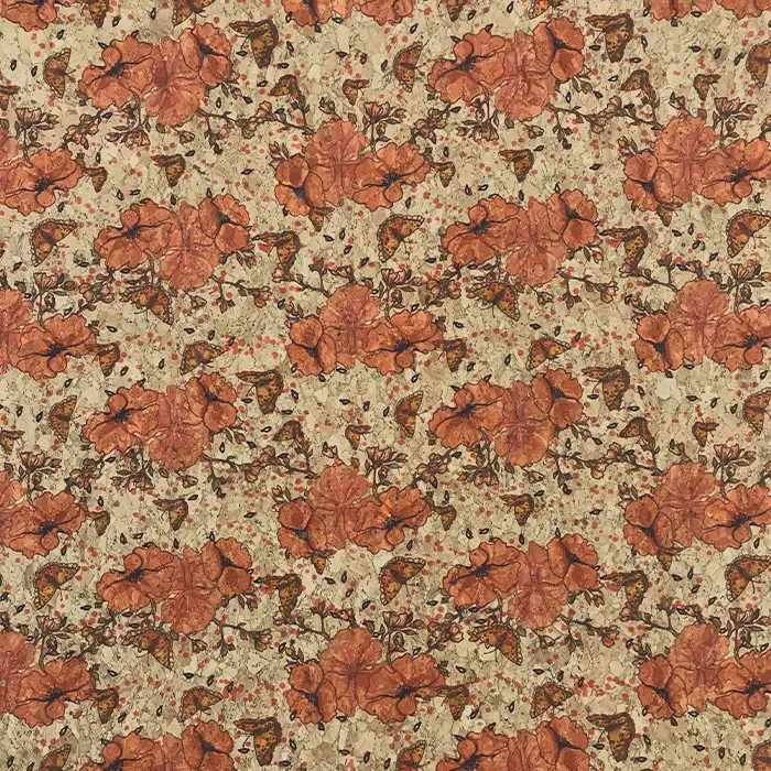 Tissu liège Papillons et fleurs Corcoon 66cm par 50cm Tissu liège Papillons et fleurs Corcoon 66cm par 50cm
