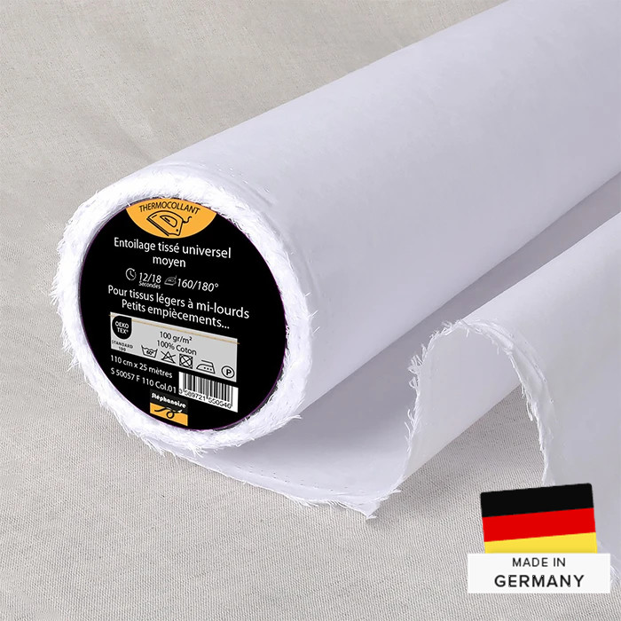 Toile thermocollante tissée 100g/m² coton blanc - 110cm /m Toile thermocollante tissée 100g/m² coton blanc - 110cm /m