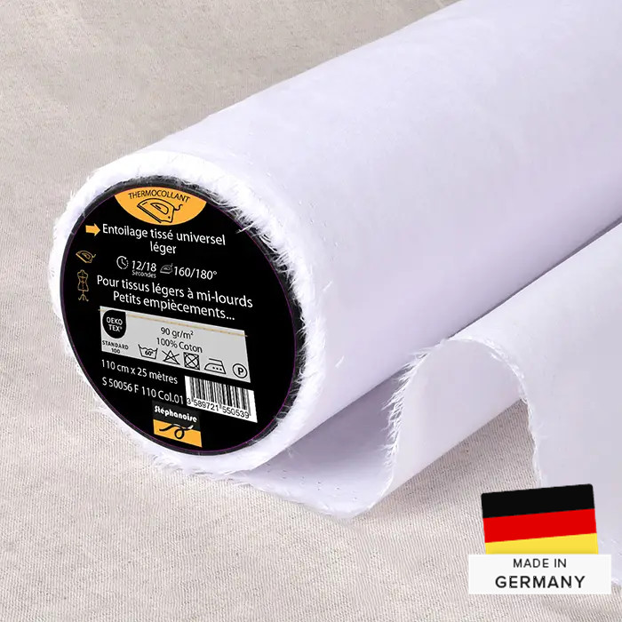 Toile thermocollante tissée 90g/m² coton blanc - 110cm /m Toile thermocollante tissée 90g/m² coton blanc - 110cm /m