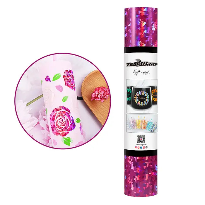 Vinyle Fleur De Verre Holographique rose par 50cm Vinyle Fleur De Verre Holographique rose par 50cm