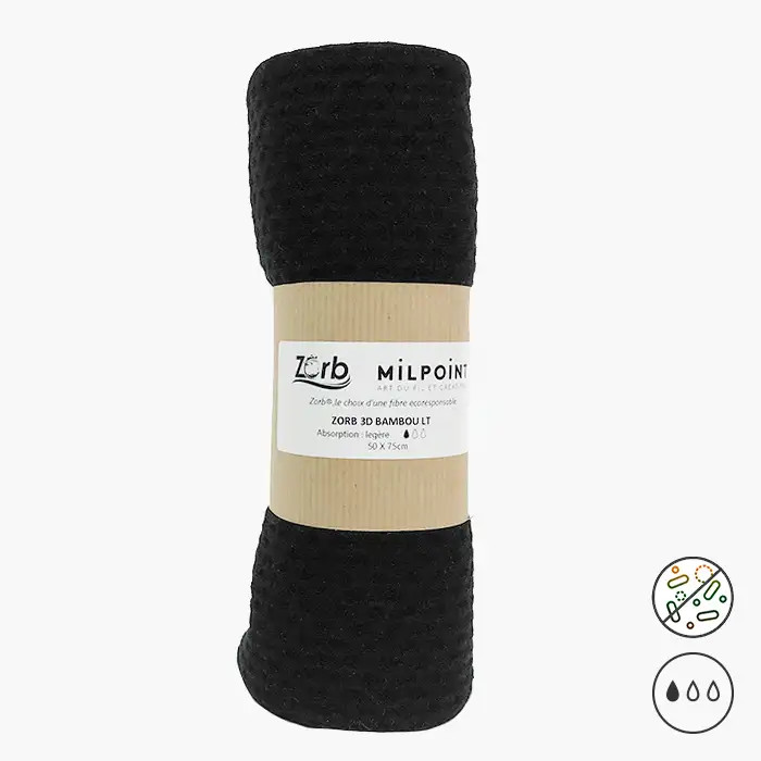 Zorb Bambou antimicrobien léger noir - Coupon 50x75cm Zorb Bambou antimicrobien léger noir - Coupon 50x75cm